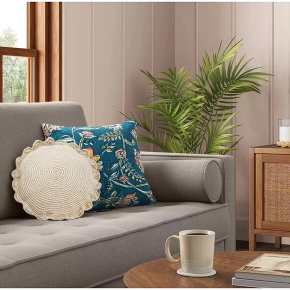 Square Floral Reversible Throw Pillow Teal - Threshold NEW - Picture 2 of 5